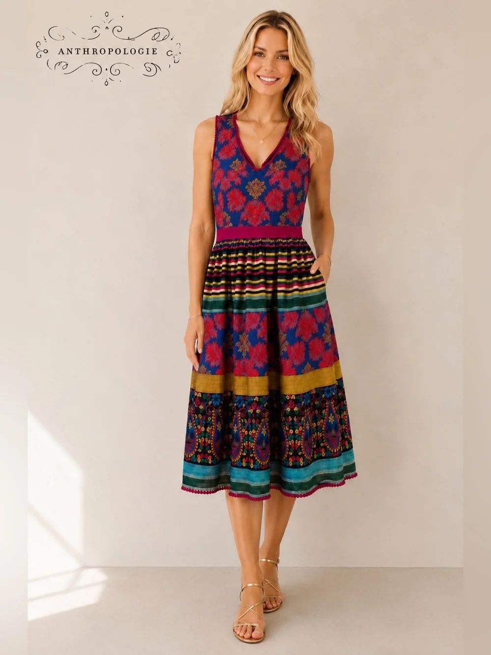 Anthropologie Payal Jain Sleeveless Embellished Fit & Flare Dress